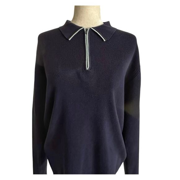 Y2K Banana Republic Knit Cotton 1/4 Zip Sweater Top Size Medium Blue Preppy - Picture 4 of 4